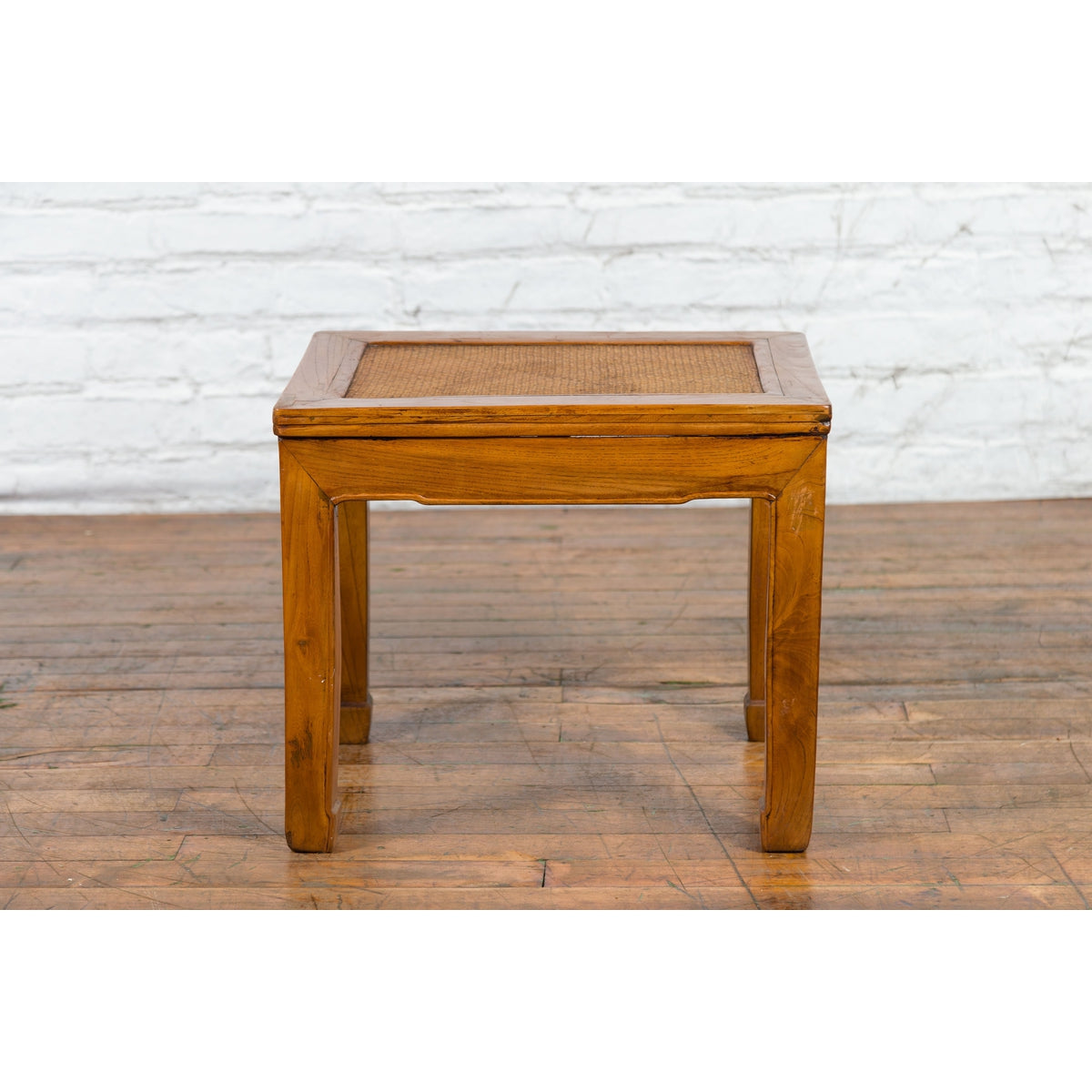 Chinese Late Qing Dynasty Side Table with Woven Rattan Top and Horse Hoof Feet-16. Asian & Chinese Furniture, Art, Antiques, Vintage Home Décor for sale at FEA Home