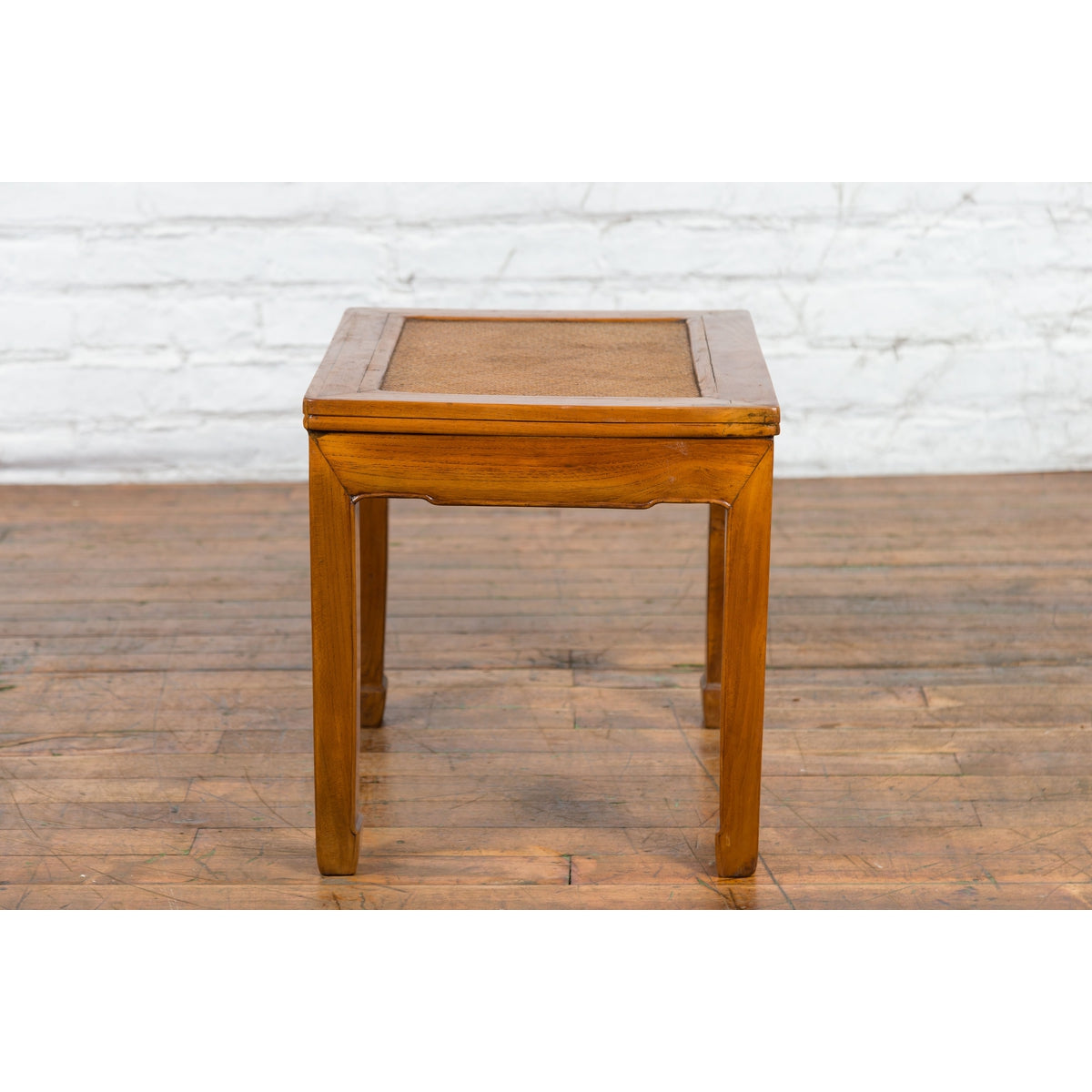 Chinese Late Qing Dynasty Side Table with Woven Rattan Top and Horse Hoof Feet-17. Asian & Chinese Furniture, Art, Antiques, Vintage Home Décor for sale at FEA Home