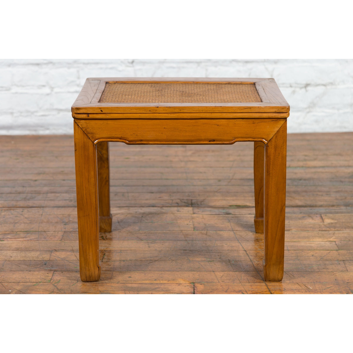 Chinese Late Qing Dynasty Side Table with Woven Rattan Top and Horse Hoof Feet-3. Asian & Chinese Furniture, Art, Antiques, Vintage Home Décor for sale at FEA Home