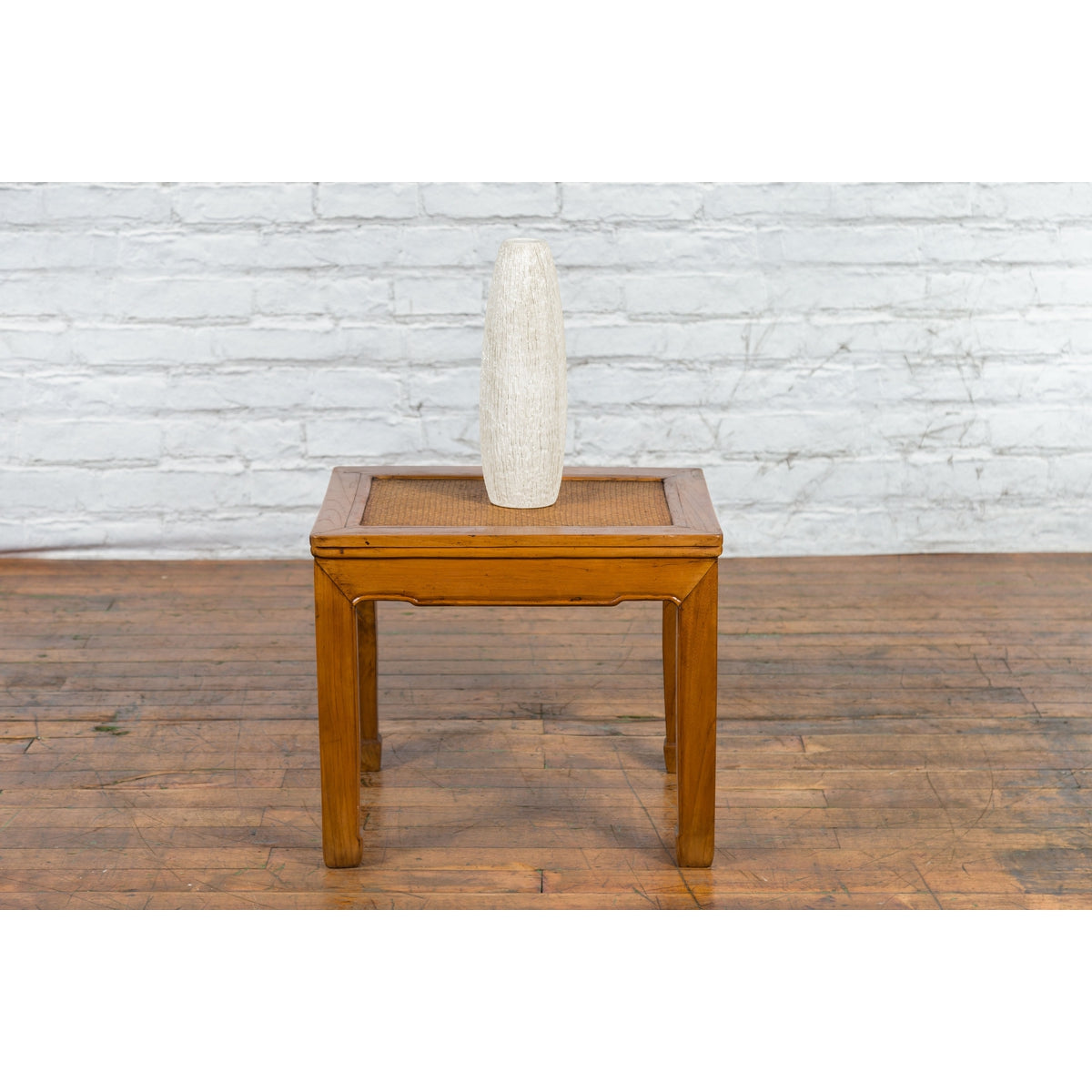 Chinese Late Qing Dynasty Side Table with Woven Rattan Top and Horse Hoof Feet-4. Asian & Chinese Furniture, Art, Antiques, Vintage Home Décor for sale at FEA Home