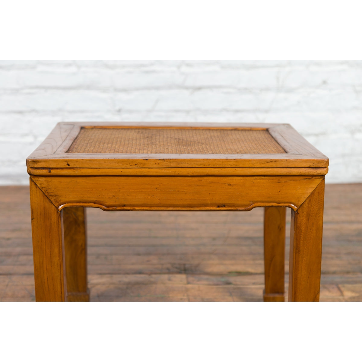 Chinese Late Qing Dynasty Side Table with Woven Rattan Top and Horse Hoof Feet-6. Asian & Chinese Furniture, Art, Antiques, Vintage Home Décor for sale at FEA Home
