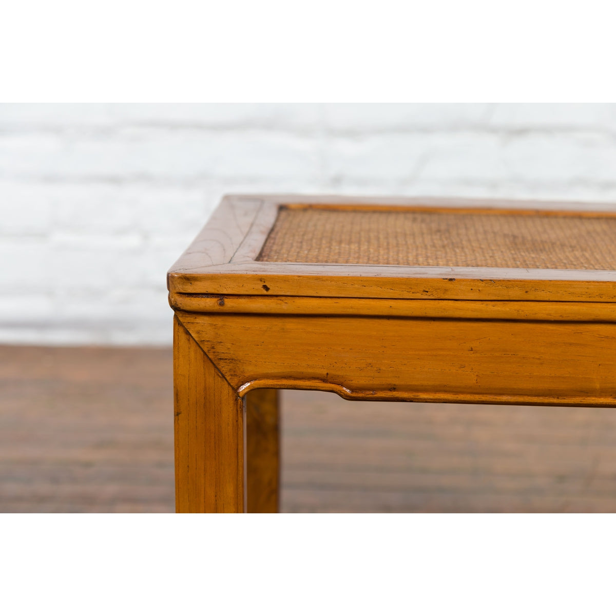 Chinese Late Qing Dynasty Side Table with Woven Rattan Top and Horse Hoof Feet-7. Asian & Chinese Furniture, Art, Antiques, Vintage Home Décor for sale at FEA Home