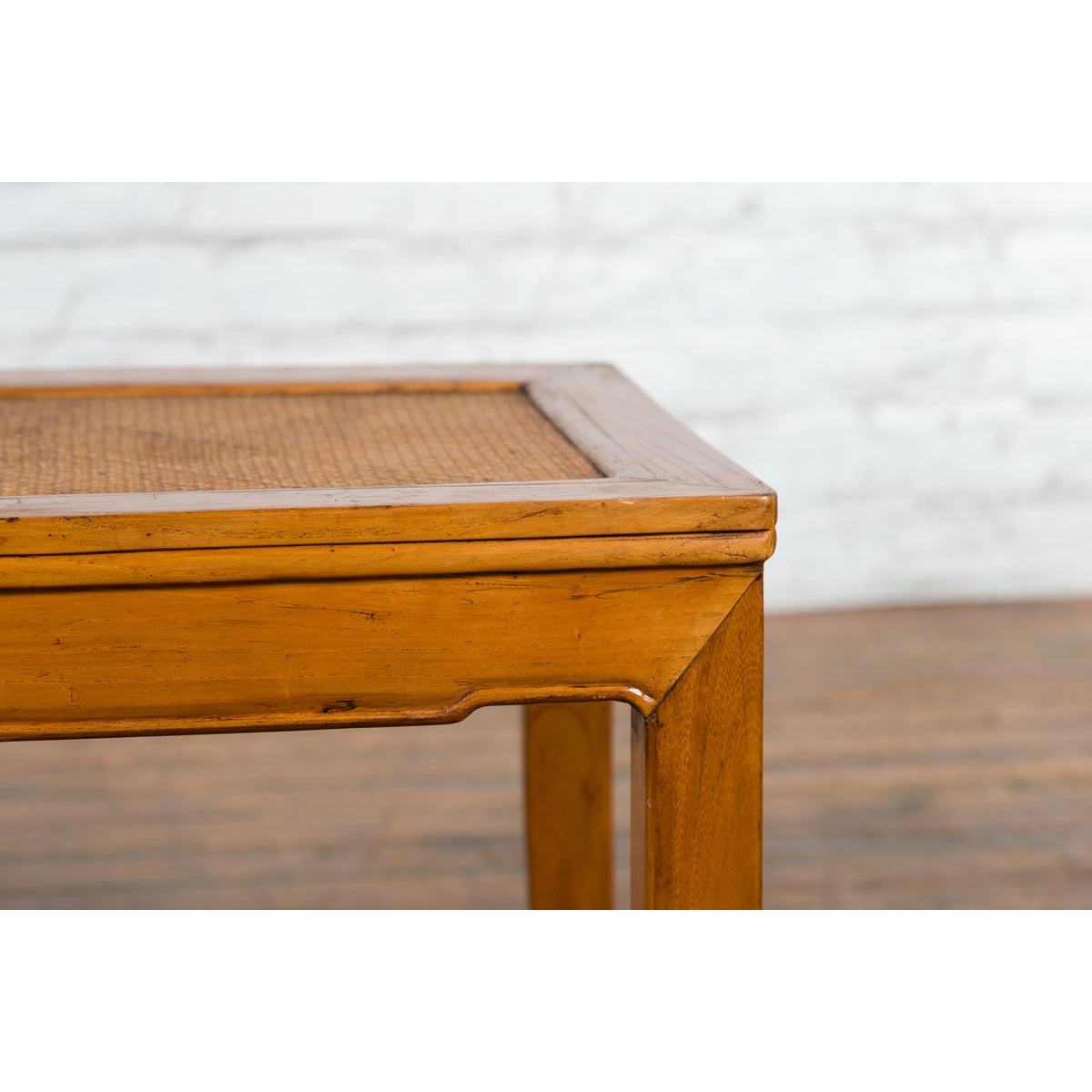 Chinese Late Qing Dynasty Side Table with Woven Rattan Top and Horse Hoof Feet-8. Asian & Chinese Furniture, Art, Antiques, Vintage Home Décor for sale at FEA Home