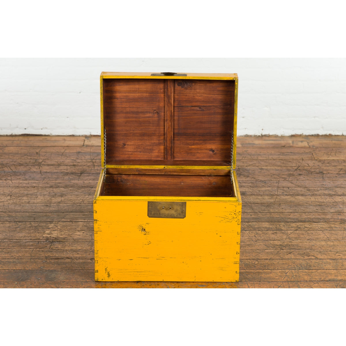 Chinese Late Qing Dynasty Yellow Lacquered Blanket Chest with Brass Hardware-10. Asian & Chinese Furniture, Art, Antiques, Vintage Home Décor for sale at FEA Home