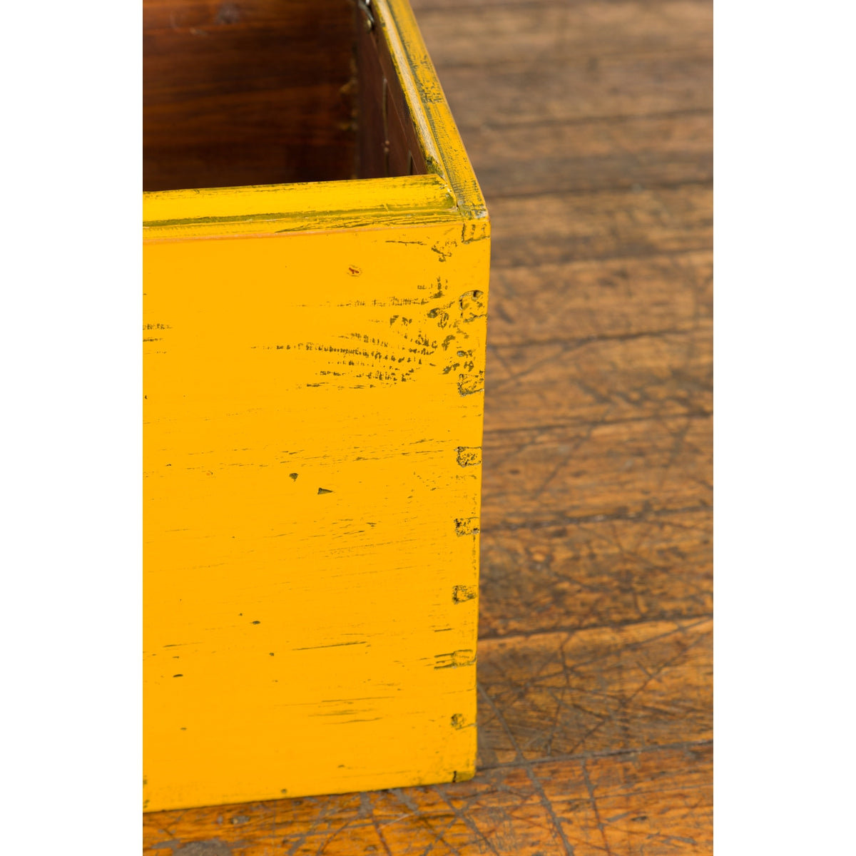 Chinese Late Qing Dynasty Yellow Lacquered Blanket Chest with Brass Hardware-20. Asian & Chinese Furniture, Art, Antiques, Vintage Home Décor for sale at FEA Home