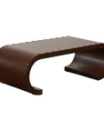 Chinese Midcentury Waterfall Scroll Table with Crackled Brown Faux Leather-1. Asian & Chinese Furniture, Art, Antiques, Vintage Home Décor for sale at FEA Home