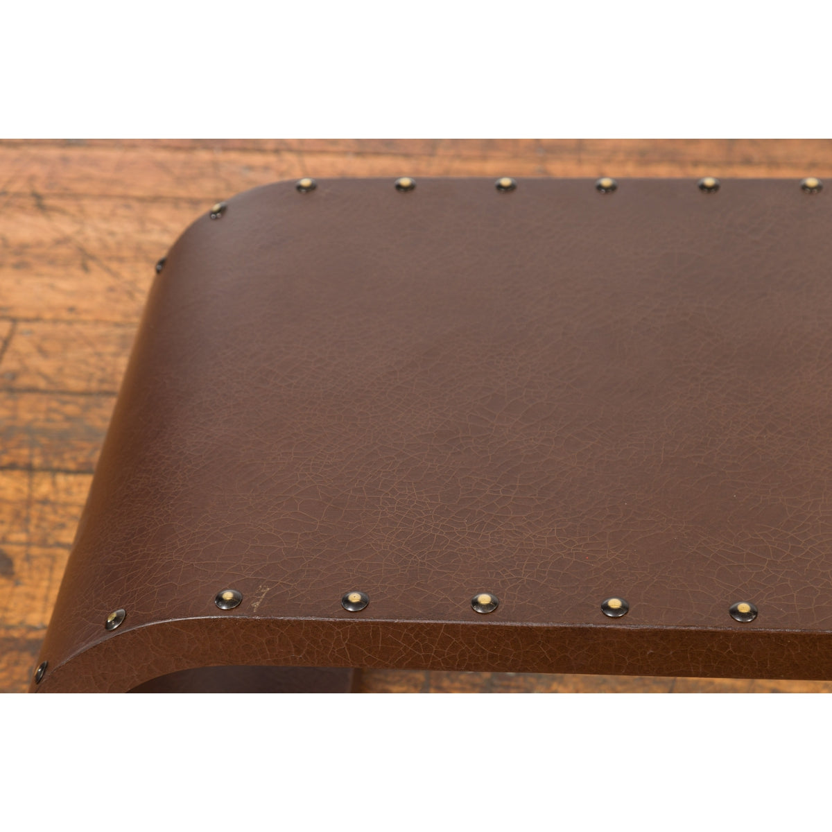 Chinese Midcentury Waterfall Scroll Table with Crackled Brown Faux Leather-10. Asian & Chinese Furniture, Art, Antiques, Vintage Home Décor for sale at FEA Home