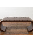 Chinese Midcentury Waterfall Scroll Table with Crackled Brown Faux Leather-2. Asian & Chinese Furniture, Art, Antiques, Vintage Home Décor for sale at FEA Home
