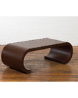 Chinese Midcentury Waterfall Scroll Table with Crackled Brown Faux Leather-3. Asian & Chinese Furniture, Art, Antiques, Vintage Home Décor for sale at FEA Home