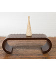 Chinese Midcentury Waterfall Scroll Table with Crackled Brown Faux Leather-4. Asian & Chinese Furniture, Art, Antiques, Vintage Home Décor for sale at FEA Home