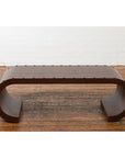 Chinese Midcentury Waterfall Scroll Table with Crackled Brown Faux Leather-6. Asian & Chinese Furniture, Art, Antiques, Vintage Home Décor for sale at FEA Home
