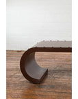 Chinese Midcentury Waterfall Scroll Table with Crackled Brown Faux Leather-7. Asian & Chinese Furniture, Art, Antiques, Vintage Home Décor for sale at FEA Home