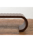 Chinese Midcentury Waterfall Scroll Table with Crackled Brown Faux Leather-8. Asian & Chinese Furniture, Art, Antiques, Vintage Home Décor for sale at FEA Home