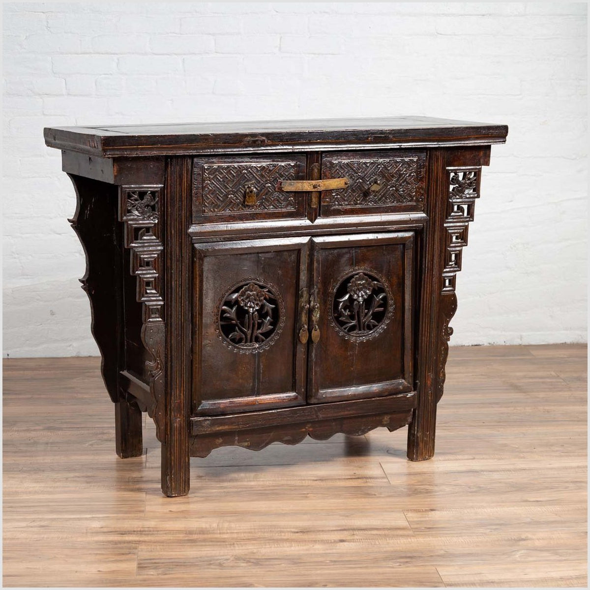 Chinese Ming Dynasty Style Butterfly Cabinet with Carved Spandrels and Doors-2. Asian & Chinese Furniture, Art, Antiques, Vintage Home Décor for sale at FEA Home