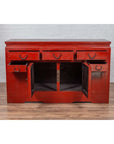 Chinese Ming Dynasty Style Red Lacquered Console Cabinet with Doors and Drawers-11. Asian & Chinese Furniture, Art, Antiques, Vintage Home Décor for sale at FEA Home