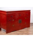 Chinese Ming Dynasty Style Red Lacquered Console Cabinet with Doors and Drawers-13. Asian & Chinese Furniture, Art, Antiques, Vintage Home Décor for sale at FEA Home
