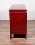 Chinese Ming Dynasty Style Red Lacquered Console Cabinet with Doors and Drawers-15. Asian & Chinese Furniture, Art, Antiques, Vintage Home Décor for sale at FEA Home