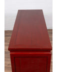 Chinese Ming Dynasty Style Red Lacquered Console Cabinet with Doors and Drawers-16. Asian & Chinese Furniture, Art, Antiques, Vintage Home Décor for sale at FEA Home