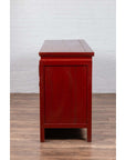 Chinese Ming Dynasty Style Red Lacquered Console Cabinet with Doors and Drawers-18. Asian & Chinese Furniture, Art, Antiques, Vintage Home Décor for sale at FEA Home