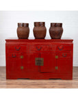 Chinese Ming Dynasty Style Red Lacquered Console Cabinet with Doors and Drawers-3. Asian & Chinese Furniture, Art, Antiques, Vintage Home Décor for sale at FEA Home