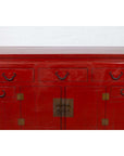 Chinese Ming Dynasty Style Red Lacquered Console Cabinet with Doors and Drawers-6. Asian & Chinese Furniture, Art, Antiques, Vintage Home Décor for sale at FEA Home