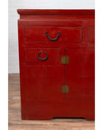 Chinese Ming Dynasty Style Red Lacquered Console Cabinet with Doors and Drawers-8. Asian & Chinese Furniture, Art, Antiques, Vintage Home Décor for sale at FEA Home