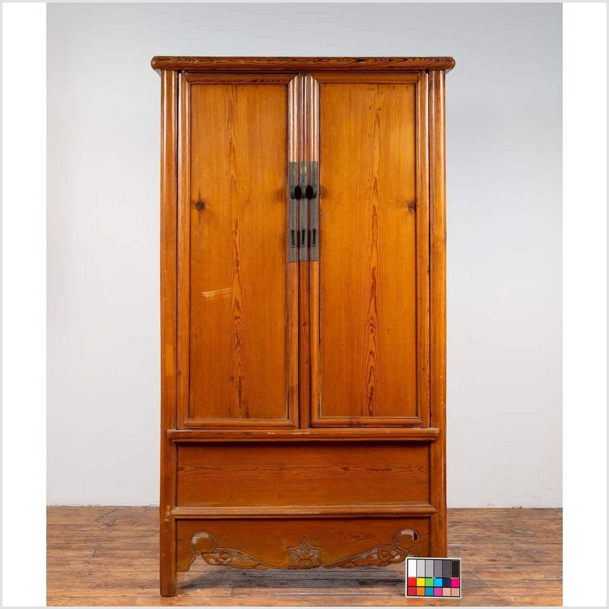 Chinese Ming Style Elm Wardrobe with Two Doors, Hidden Drawers and Carved Skirt-4. Asian & Chinese Furniture, Art, Antiques, Vintage Home Décor for sale at FEA Home