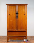 Chinese Ming Style Elm Wardrobe with Two Doors, Hidden Drawers and Carved Skirt-4. Asian & Chinese Furniture, Art, Antiques, Vintage Home Décor for sale at FEA Home