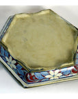 Multicolor porcelain planter with hand-painted floral and leaf patterns, plain beige center.