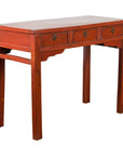 Chinese Qing Dynasty 19th Century Red Orange Lacquered Table with Three Drawers-1. Asian & Chinese Furniture, Art, Antiques, Vintage Home Décor for sale at FEA Home