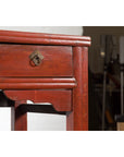 Chinese Qing Dynasty 19th Century Red Orange Lacquered Table with Three Drawers-10. Asian & Chinese Furniture, Art, Antiques, Vintage Home Décor for sale at FEA Home