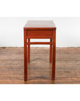Chinese Qing Dynasty 19th Century Red Orange Lacquered Table with Three Drawers-11. Asian & Chinese Furniture, Art, Antiques, Vintage Home Décor for sale at FEA Home