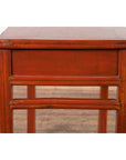 Chinese Qing Dynasty 19th Century Red Orange Lacquered Table with Three Drawers-12. Asian & Chinese Furniture, Art, Antiques, Vintage Home Décor for sale at FEA Home
