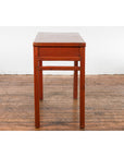 Chinese Qing Dynasty 19th Century Red Orange Lacquered Table with Three Drawers-15. Asian & Chinese Furniture, Art, Antiques, Vintage Home Décor for sale at FEA Home