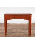 Chinese Qing Dynasty 19th Century Red Orange Lacquered Table with Three Drawers-16. Asian & Chinese Furniture, Art, Antiques, Vintage Home Décor for sale at FEA Home