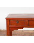 Chinese Qing Dynasty 19th Century Red Orange Lacquered Table with Three Drawers-17. Asian & Chinese Furniture, Art, Antiques, Vintage Home Décor for sale at FEA Home