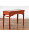 Chinese Qing Dynasty 19th Century Red Orange Lacquered Table with Three Drawers-2. Asian & Chinese Furniture, Art, Antiques, Vintage Home Décor for sale at FEA Home