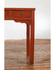 Chinese Qing Dynasty 19th Century Red Orange Lacquered Table with Three Drawers-20. Asian & Chinese Furniture, Art, Antiques, Vintage Home Décor for sale at FEA Home