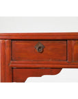 Chinese Qing Dynasty 19th Century Red Orange Lacquered Table with Three Drawers-5. Asian & Chinese Furniture, Art, Antiques, Vintage Home Décor for sale at FEA Home
