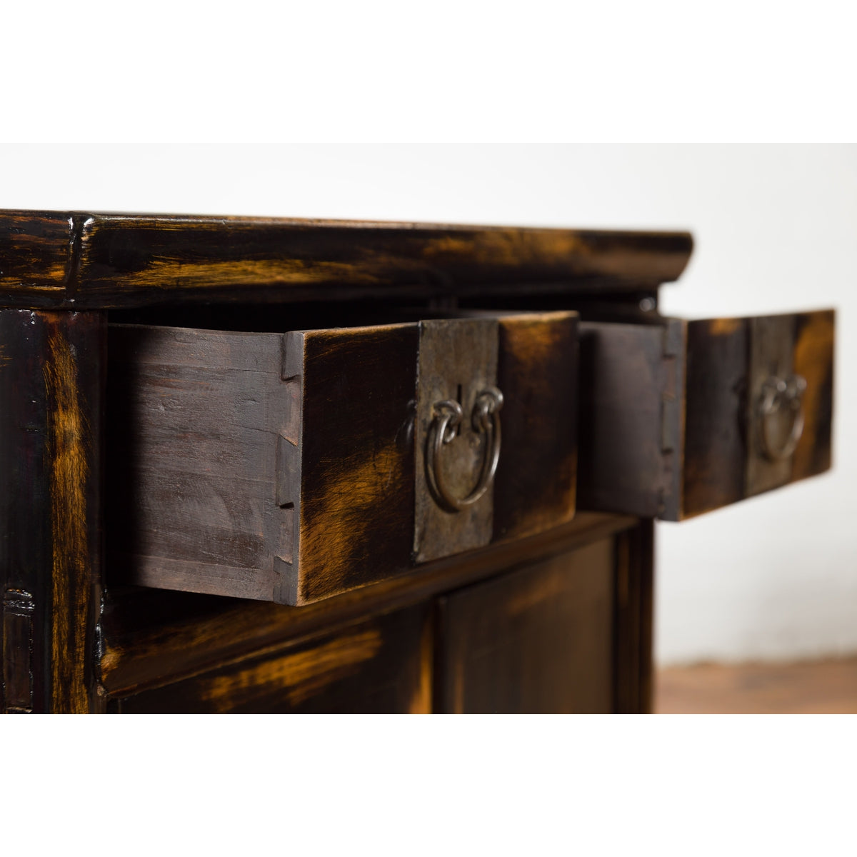 Chinese Qing Dynasty 19th Century Side Cabinet with Black and Brown Lacquer-5. Asian & Chinese Furniture, Art, Antiques, Vintage Home Décor for sale at FEA Home