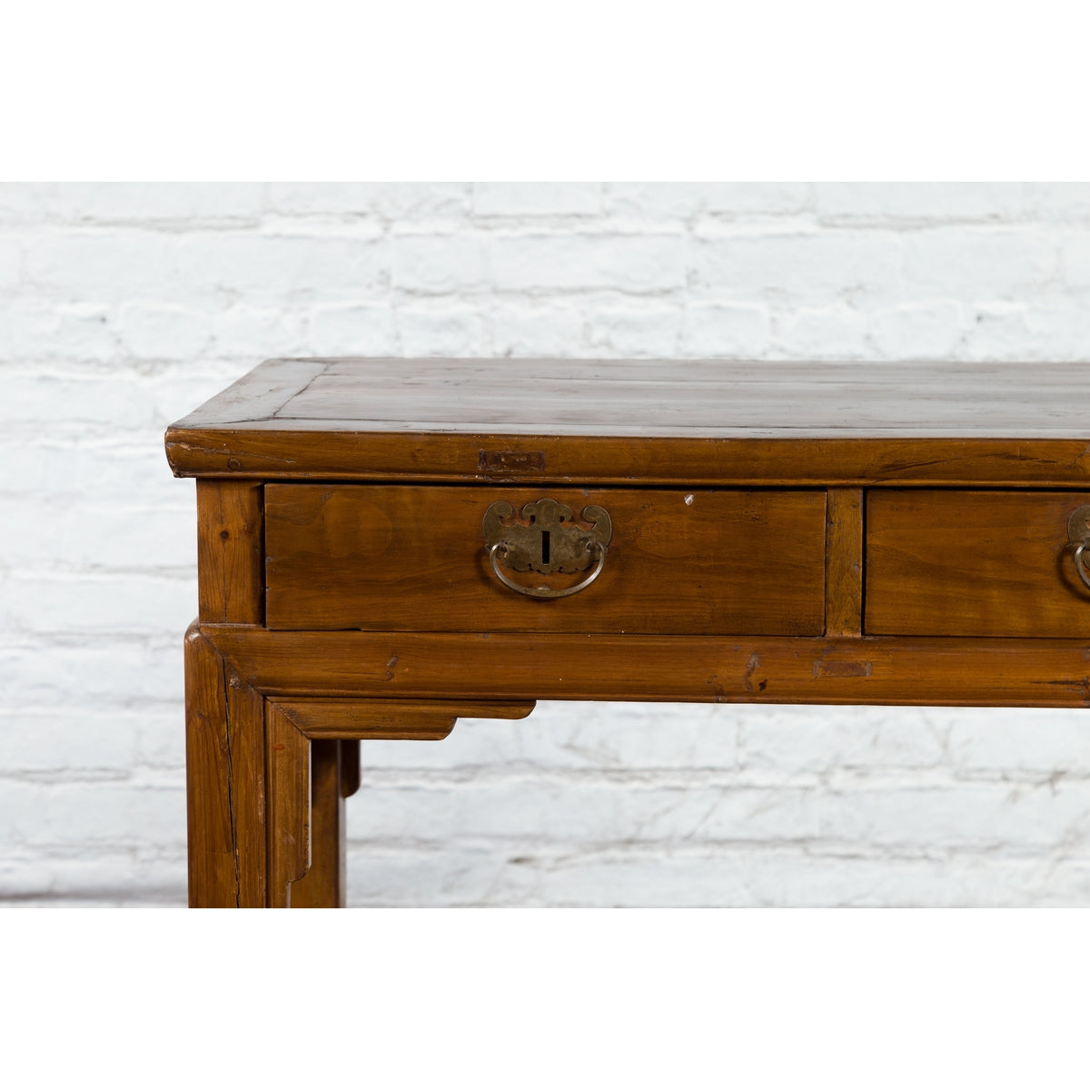 Chinese Qing Dynasty 19th Century Two-Drawer Desk with Bronze Butterfly Hardware-6. Asian & Chinese Furniture, Art, Antiques, Vintage Home Décor for sale at FEA Home