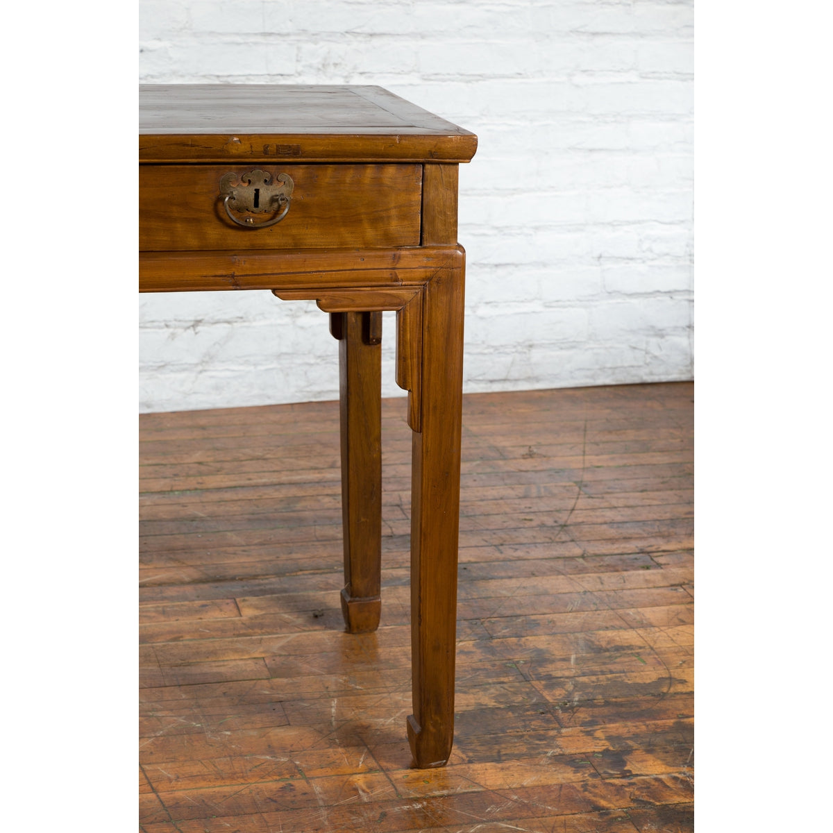 Chinese Qing Dynasty 19th Century Two-Drawer Desk with Bronze Butterfly Hardware-9. Asian & Chinese Furniture, Art, Antiques, Vintage Home Décor for sale at FEA Home
