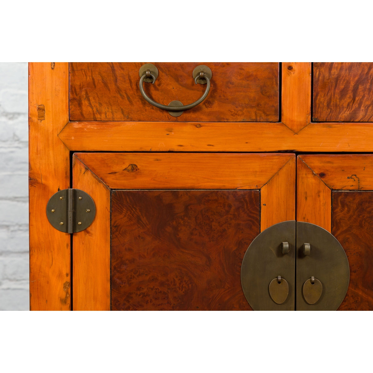 Chinese Qing Dynasty 19th Century Two-Toned Elm Cabinet with Burl Wood Accents-4. Asian & Chinese Furniture, Art, Antiques, Vintage Home Décor for sale at FEA Home