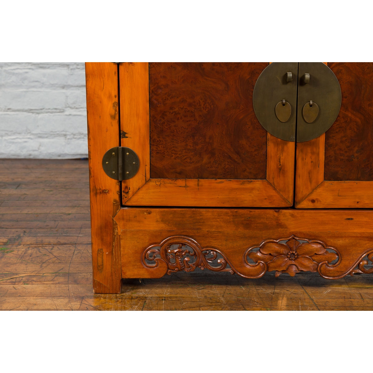 Chinese Qing Dynasty 19th Century Two-Toned Elm Cabinet with Burl Wood Accents-5. Asian & Chinese Furniture, Art, Antiques, Vintage Home Décor for sale at FEA Home