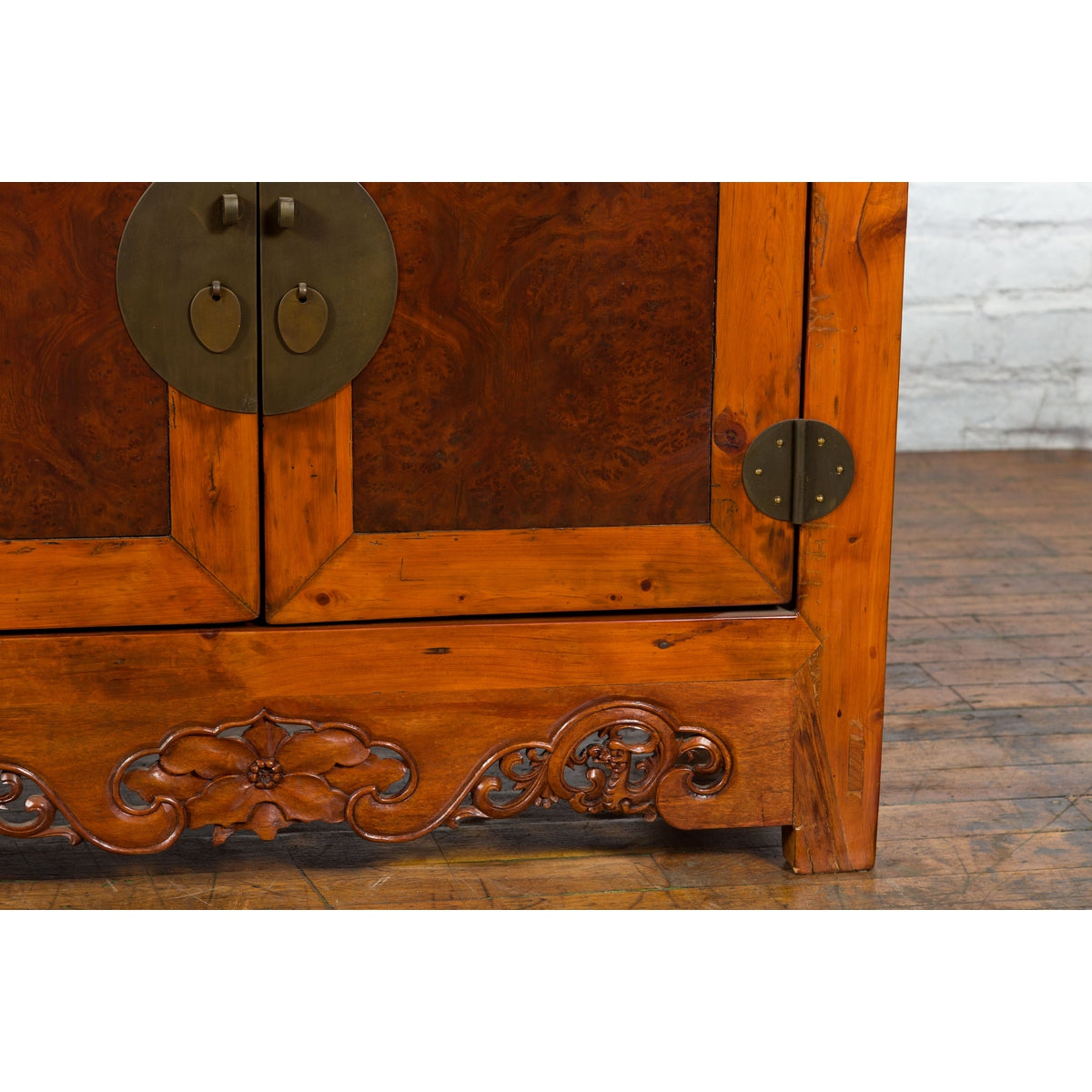 Chinese Qing Dynasty 19th Century Two-Toned Elm Cabinet with Burl Wood Accents-6. Asian & Chinese Furniture, Art, Antiques, Vintage Home Décor for sale at FEA Home