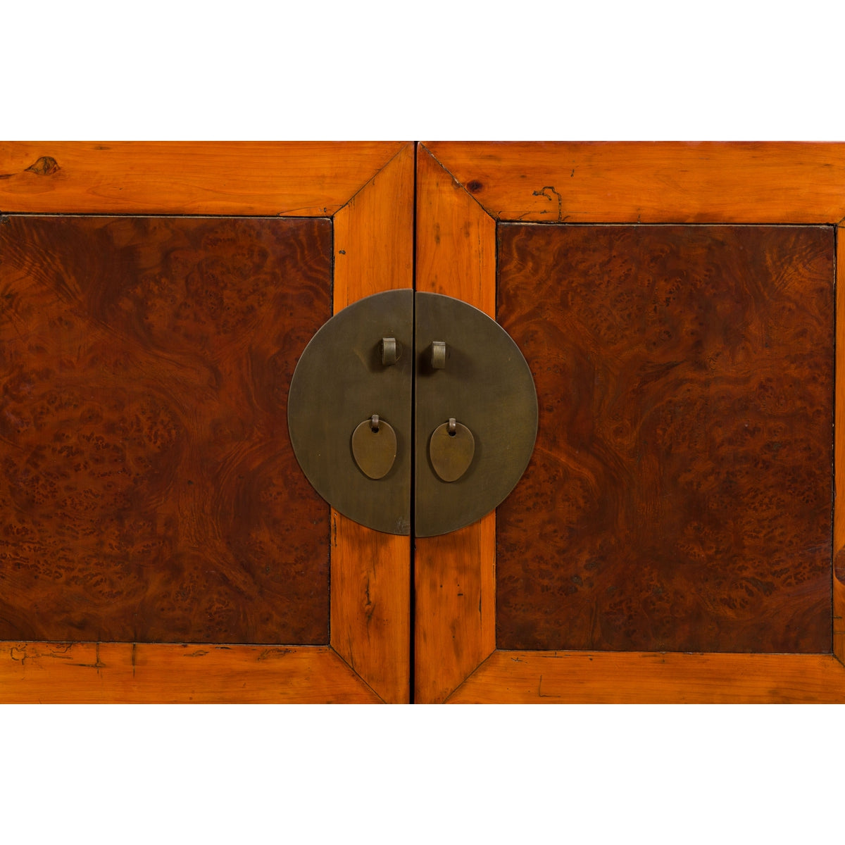 Chinese Qing Dynasty 19th Century Two-Toned Elm Cabinet with Burl Wood Accents-8. Asian & Chinese Furniture, Art, Antiques, Vintage Home Décor for sale at FEA Home