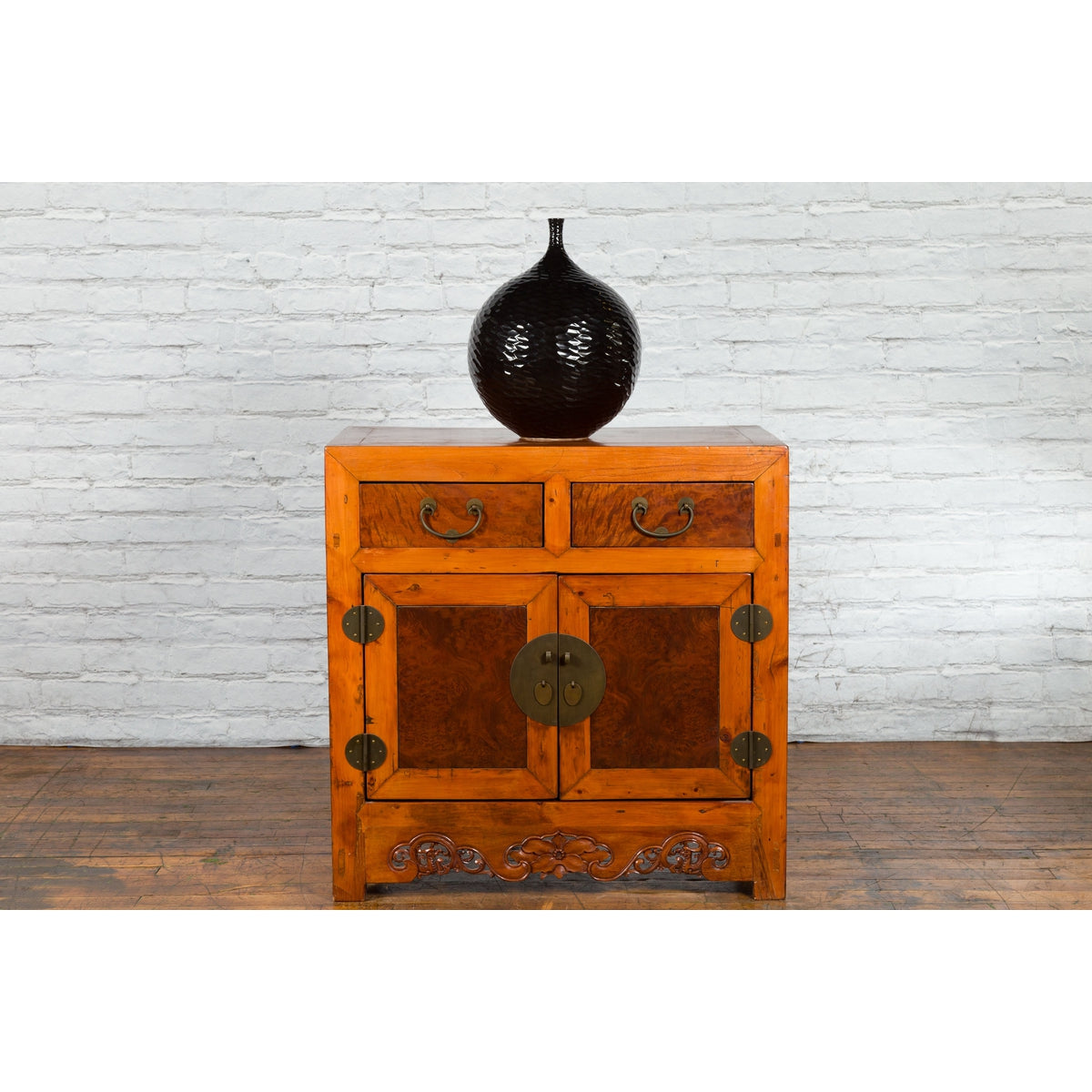 Chinese Qing Dynasty 19th Century Two-Toned Elm Cabinet with Burl Wood Accents-9. Asian & Chinese Furniture, Art, Antiques, Vintage Home Décor for sale at FEA Home