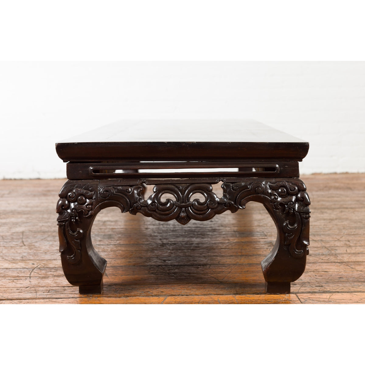 Chinese Qing Dynasty Low Kang Coffee Table with Carved Apron and Dark Lacquer-17. Asian & Chinese Furniture, Art, Antiques, Vintage Home Décor for sale at FEA Home