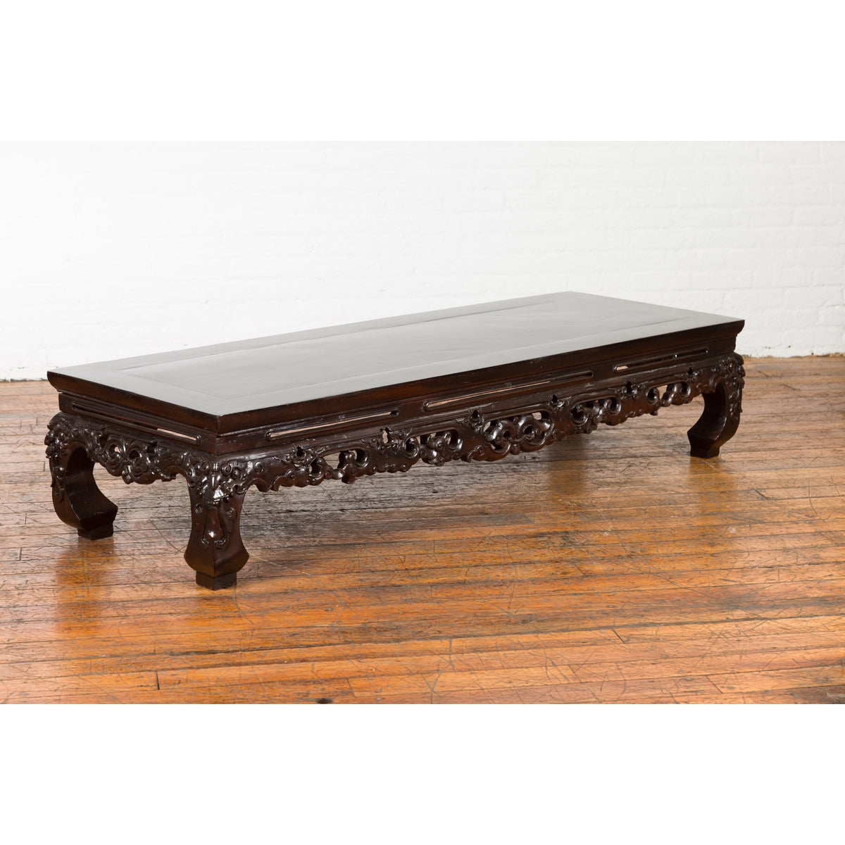 Chinese Qing Dynasty Low Kang Coffee Table with Carved Apron and Dark Lacquer-5. Asian & Chinese Furniture, Art, Antiques, Vintage Home Décor for sale at FEA Home