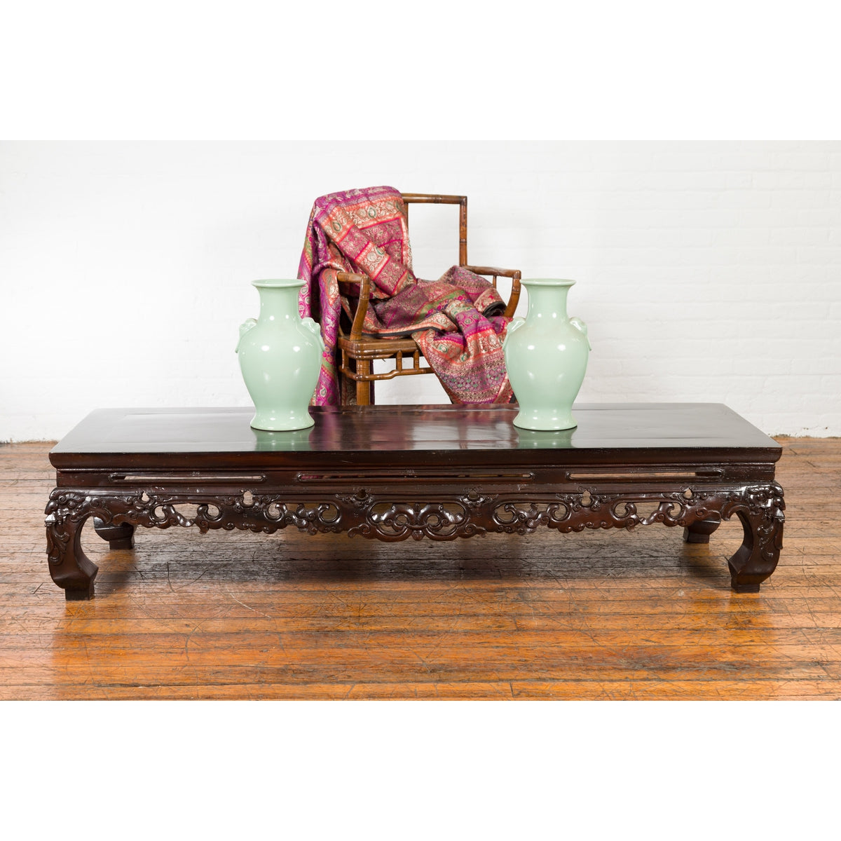 Chinese Qing Dynasty Low Kang Coffee Table with Carved Apron and Dark Lacquer-6. Asian & Chinese Furniture, Art, Antiques, Vintage Home Décor for sale at FEA Home